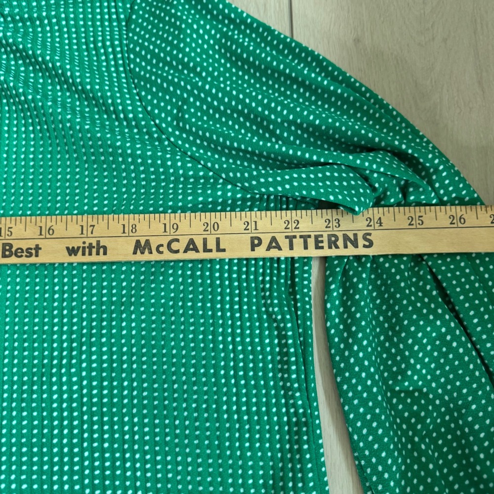 Adrianna Papell Green Polka Dot Ruffle Neck Long Sleeve Blouse Top‎ M - Picture 7 of 9
